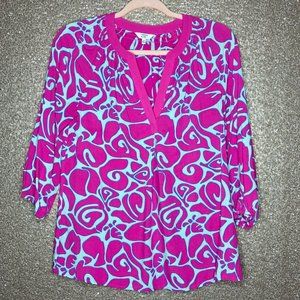 Crown & Ivy Womens Sz XS Pink Blue Popover Top